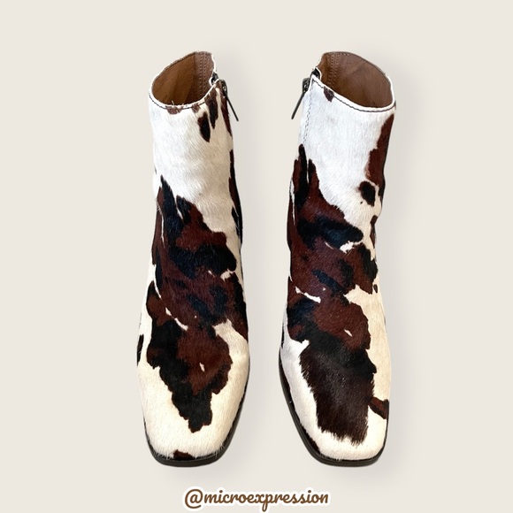 RARE Frye Georgia Short Cow Pattern Fur Leather Cowboy Pull On Western AnkleBoot - Picture 9 of 15